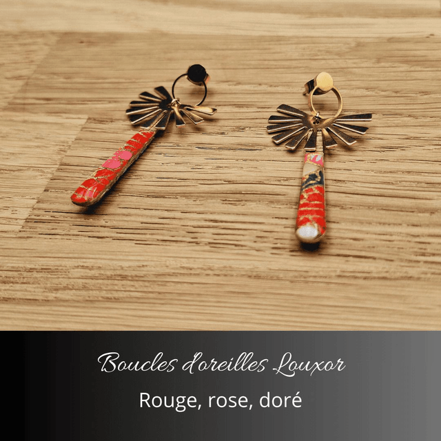 Boucles d'oreilles Louxor - Rouge, rose, or