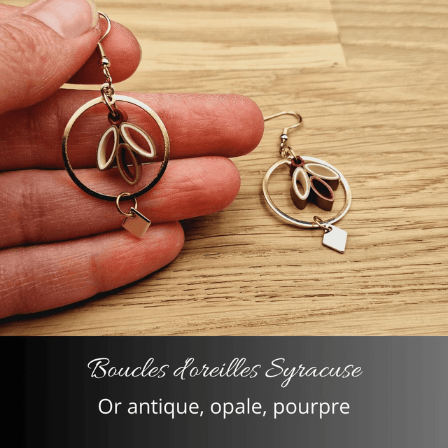 Boucles d'oreilles Syracuse - Or antique, opale, pourpre