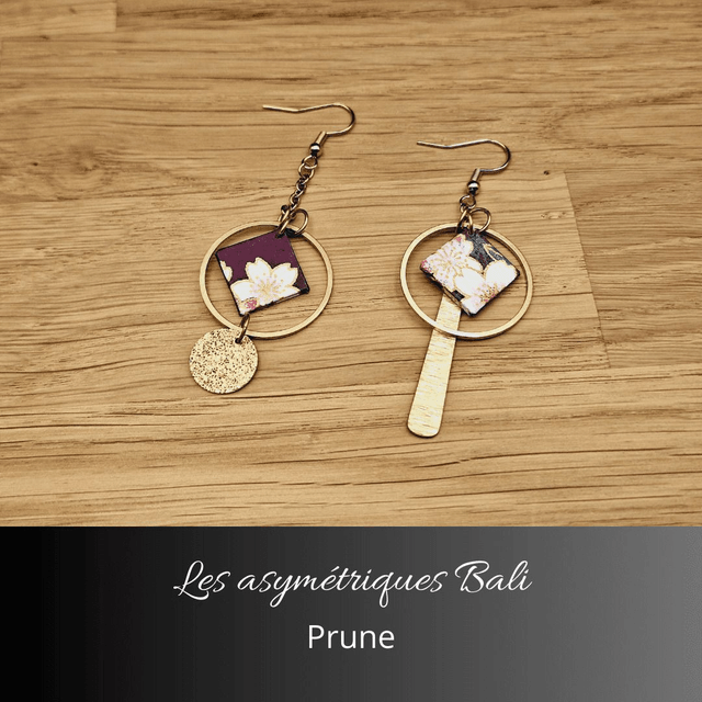 Boucles d'oreilles asymétriques Bali - Prune