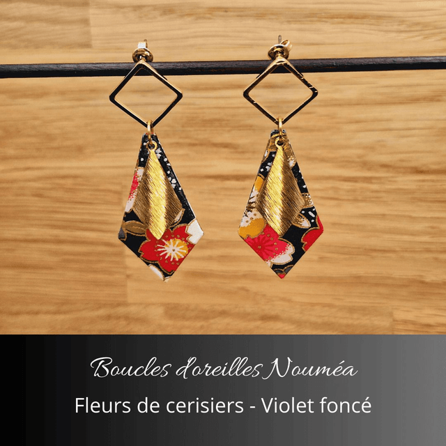 Boucles d'oreilles Nouméa - Violet foncé, fleurs de cerisiers