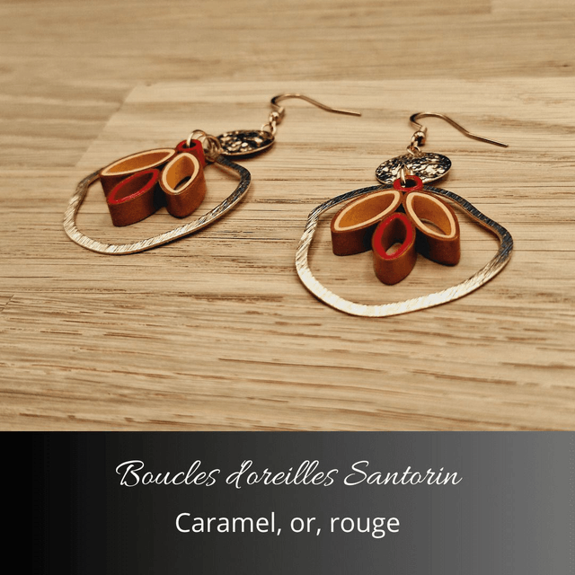 Boucles d'oreilles Santorin - Caramel, or, rouge