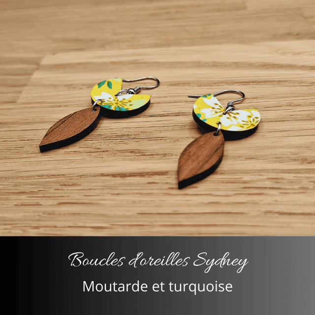 Boucles d'oreilles Sydney - Moutarde et turquoise