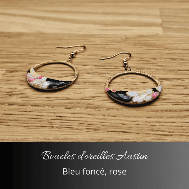 Boucles d'oreilles Austin n°1 - Bleu foncé, rose