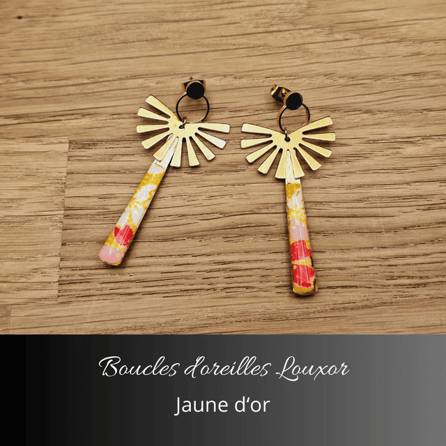 Boucles d'oreilles Louxor - Jaune d'or, rouge