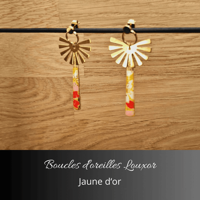 Boucles d'oreilles Louxor - Jaune d'or, rouge