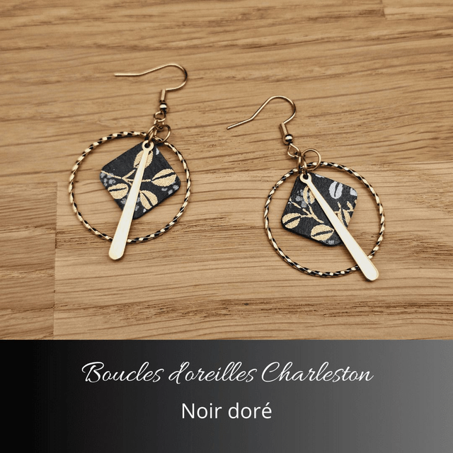 Boucles d'oreilles créoles Charleston - Noir, argent, or