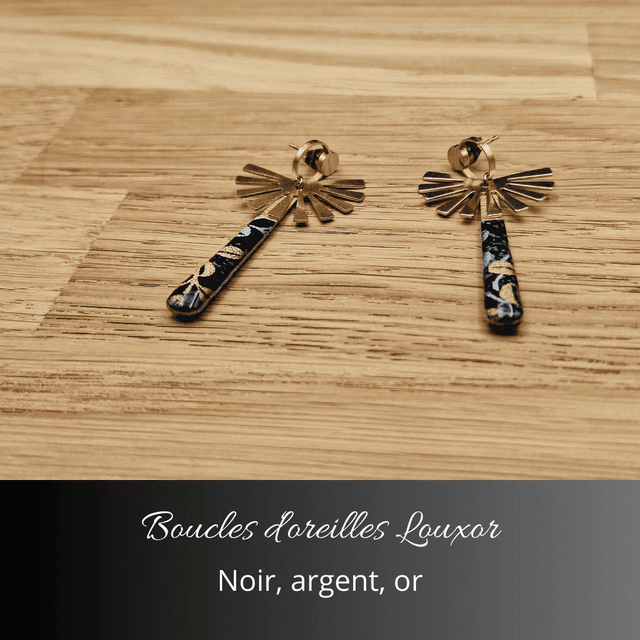 Boucles d'oreilles Louxor - Noir, argent, or