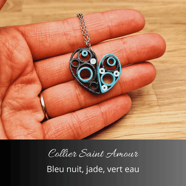 Collier Saint Amour - Bleu nuit, jade, vert d'eau