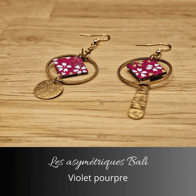 Boucles d'oreilles asymétriques Bali - Violet pourpre