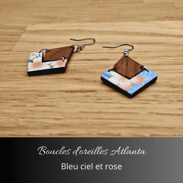Boucles d'oreilles Atlanta - Bleu ciel et rose
