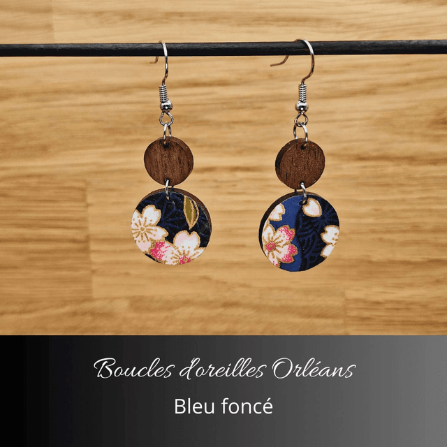 Boucles d'oreilles Orléans - Bleu foncé et rose