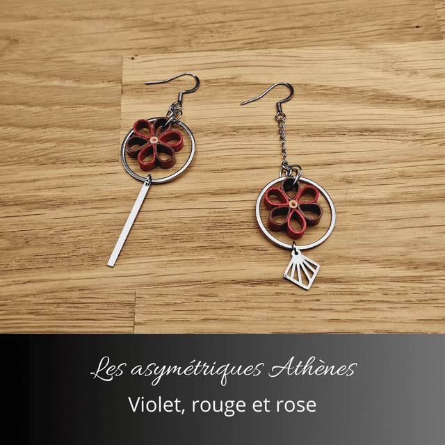Boucles d'oreilles asymétriques Athènes - Violet rouge et rose