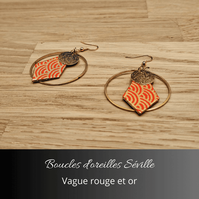 Boucles d'oreilles Séville - Rouge, or