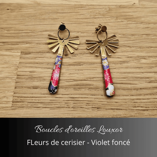 Boucles d'oreilles Louxor - Violet foncé, fleurs de cerisiers