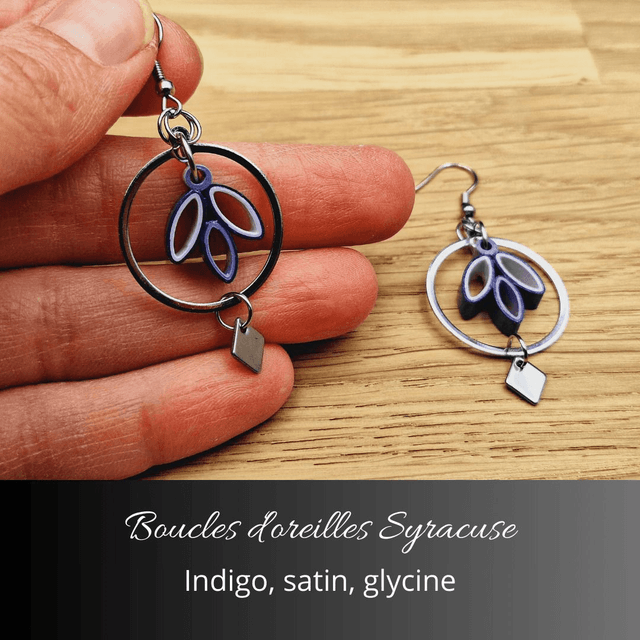 Boucles d'oreilles Syracuse - Indigo, satin, glycine