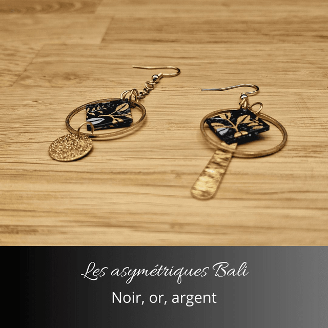 Boucles d'oreilles asymétriques Bali - Noir