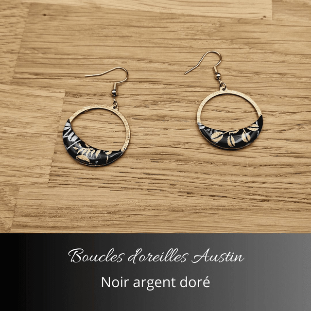 Boucles d'oreilles Austin n°1 - Noir, argent, or