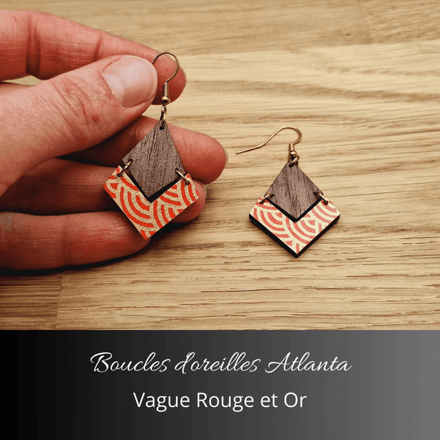 Boucles d'oreilles Atlanta - Rouge orange et or