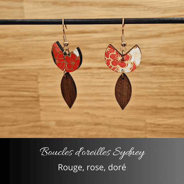 Boucles d'oreilles Sydney - Rouge rose et or