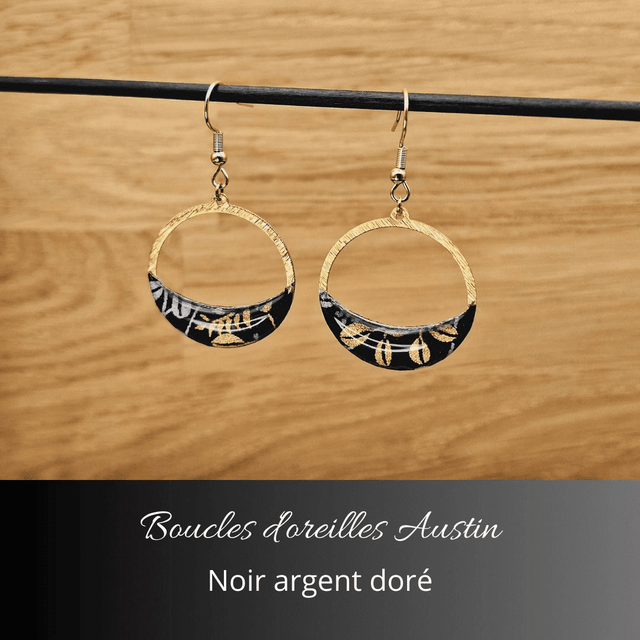 Boucles d'oreilles Austin n°1 - Noir, argent, or