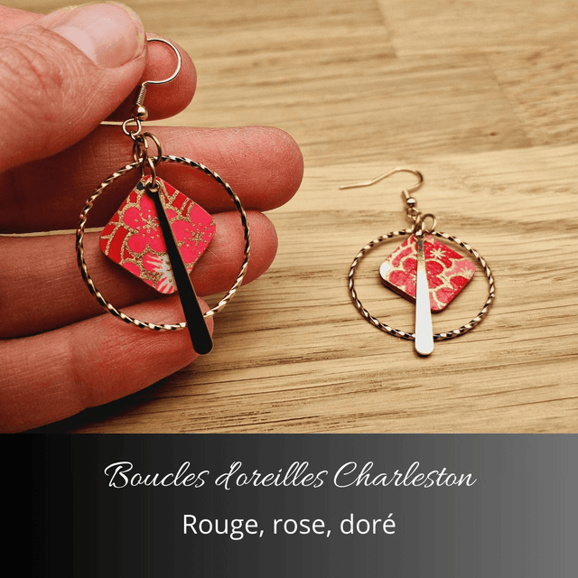 Boucles d'oreilles créoles Charleston - Rouge, rose, or