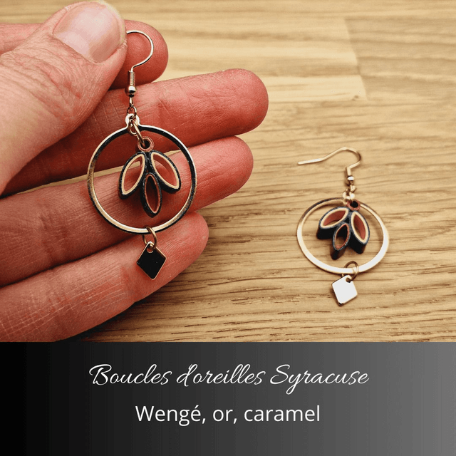 Boucles d'oreilles Syracuse - Wengé, or, caramel