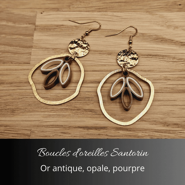 Boucles d'oreilles Santorin - Or antique, opale, pourpre