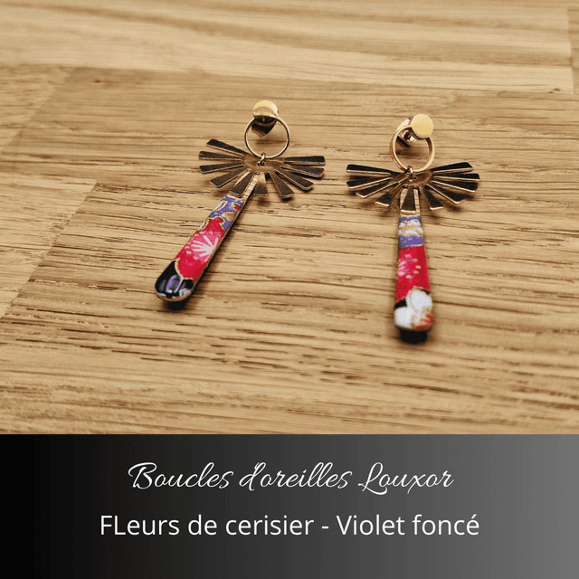 Boucles d'oreilles Louxor - Violet foncé, fleurs de cerisiers