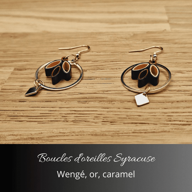Boucles d'oreilles Syracuse - Wengé, or, caramel