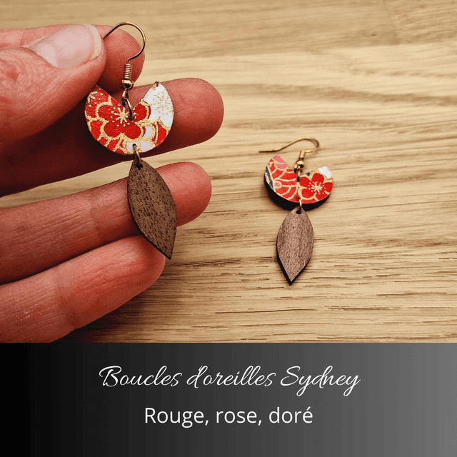 Boucles d'oreilles Sydney - Rouge rose et or