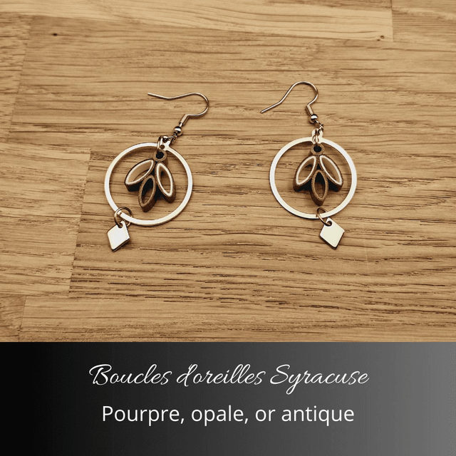 Boucles d'oreilles Syracuse - Pourpre, opale, or antique