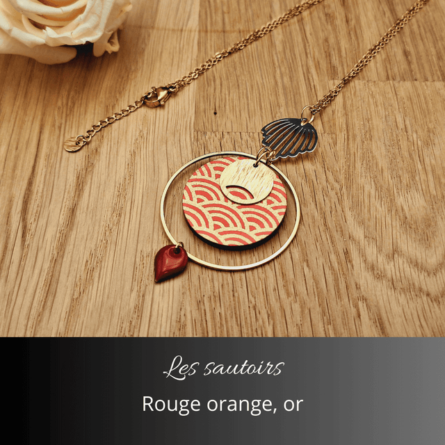 Collier sautoir Olympe - Rouge orange or
