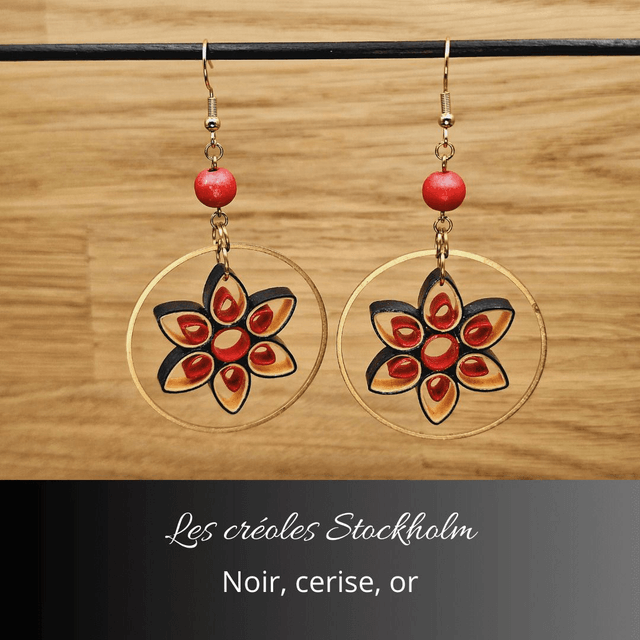 Boucles d'oreilles créoles Stockholm - Noir, cerise, or