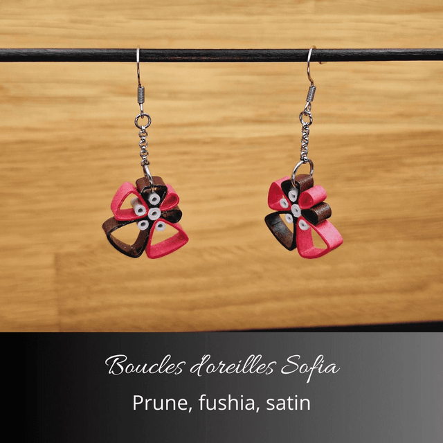 Boucles d'oreilles Sofia - Prune, fushia, satin