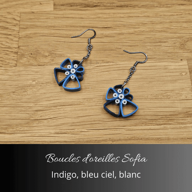 Boucles d'oreilles Sofia - Indigo, bleu ciel, blanc