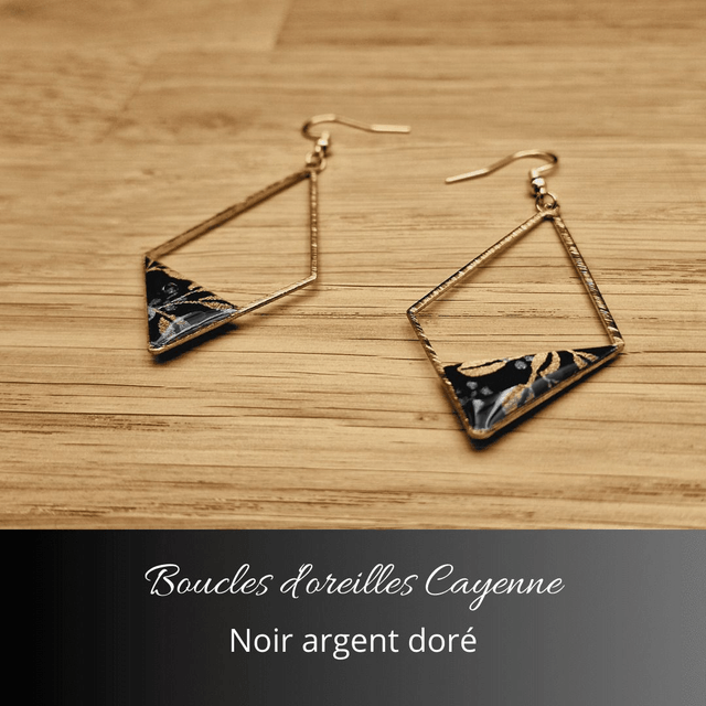 Boucles d'oreilles Cayenne - Noir, argent, or