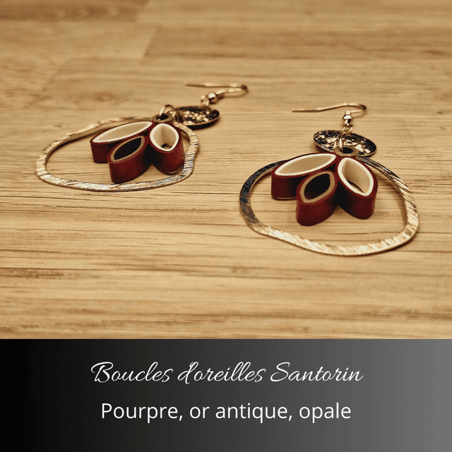 Boucles d'oreilles Santorin - Pourpre, or antique, opale