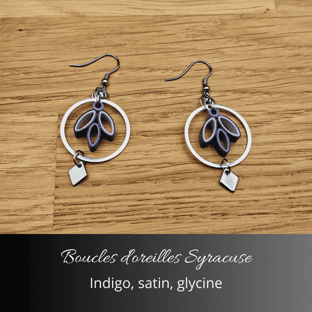 Boucles d'oreilles Syracuse - Indigo, satin, glycine