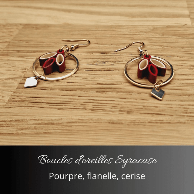 Boucles d'oreilles Syracuse - Pourpre, flanelle, cerise