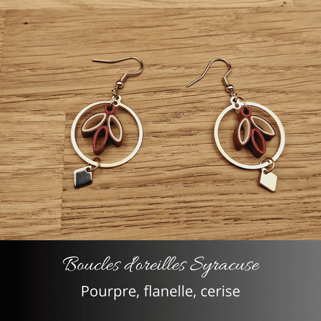 Boucles d'oreilles Syracuse - Pourpre, flanelle, cerise