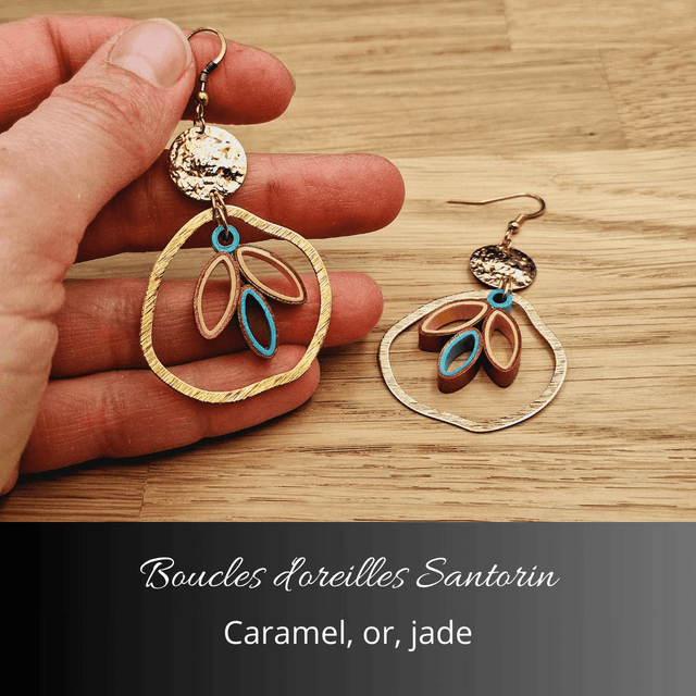 Boucles d'oreilles Santorin - Caramel, or, jade