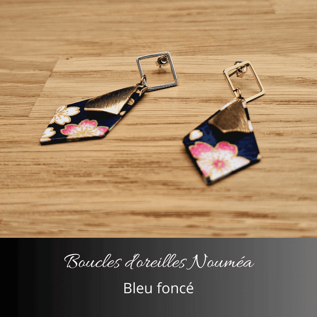 Boucles d'oreilles Nouméa - Bleu foncé, rose