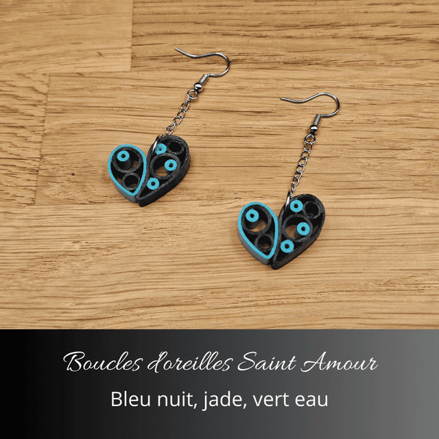 Boucles d'oreilles Saint Amour - Bleu nuit, jade, vert d'eau