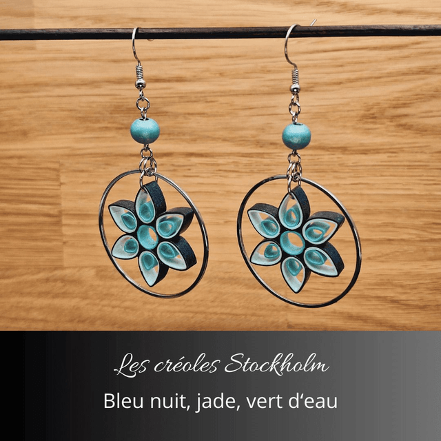 Boucles d'oreilles créoles Stockholm - Bleu nuit, jade, vert d'eau