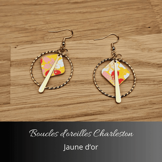 Boucles d'oreilles créoles Charleston - Jaune d'or, rouge