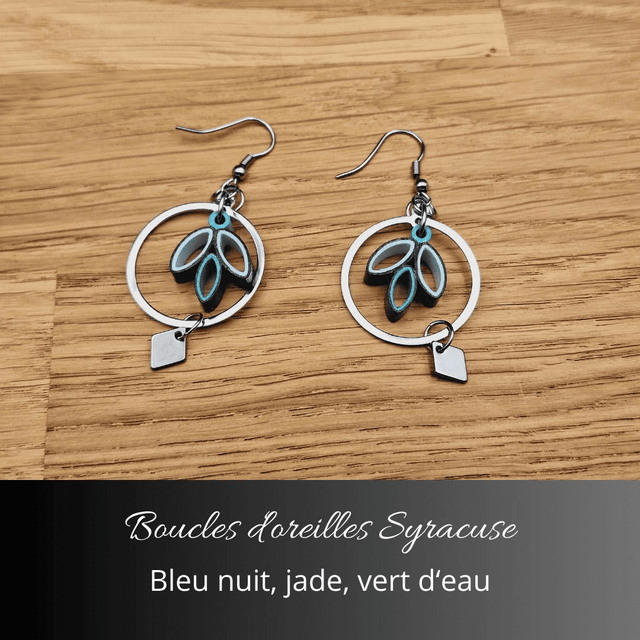 Boucles d'oreilles Syracuse - Bleu nuit, jade, vert d'eau