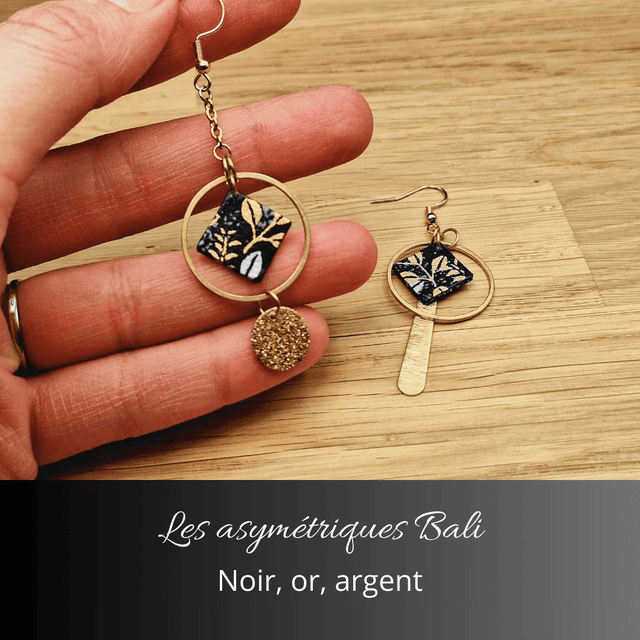 Boucles d'oreilles asymétriques Bali - Noir