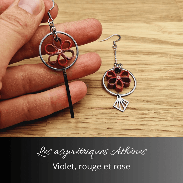 Boucles d'oreilles asymétriques Athènes - Violet rouge et rose