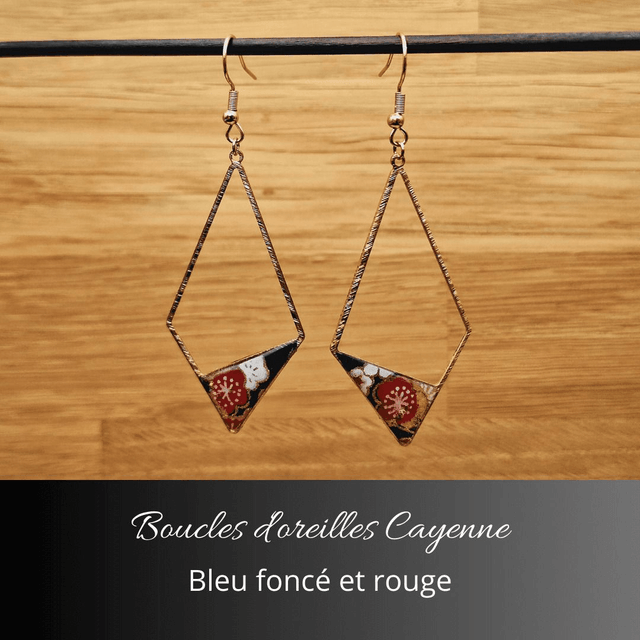 Boucles d'oreilles Cayenne - Bleu foncé, rouge