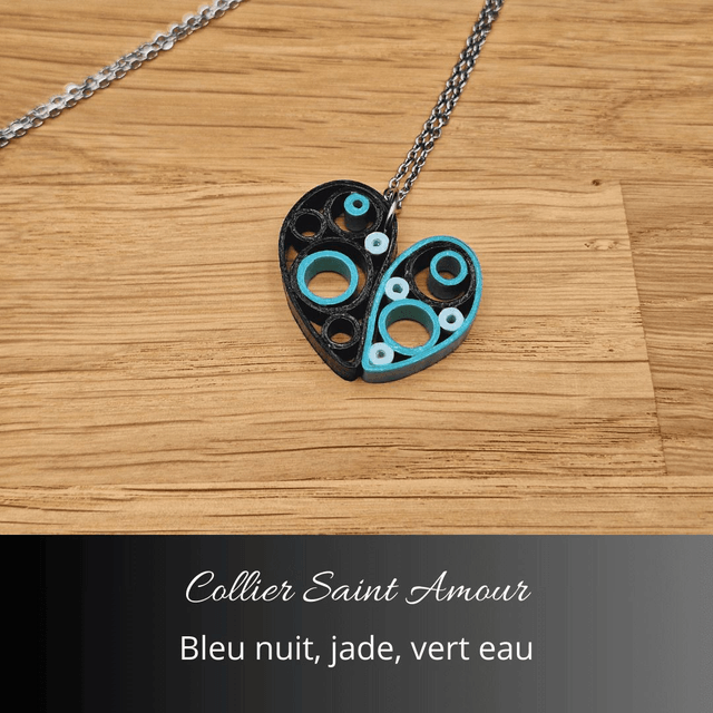 Collier Saint Amour - Bleu nuit, jade, vert d'eau
